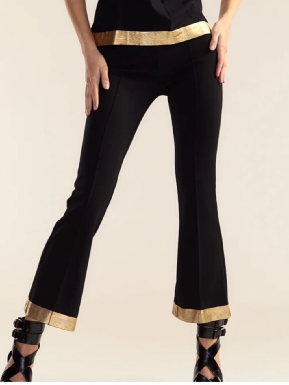 Cynthia Rowley Athena Gold Hem Cropped Pants NWT Size 6